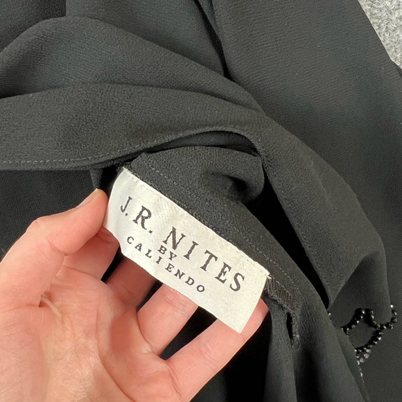 J.R.Nites by Caliendo Cardigan Sz 10 one Front Button Black Scalloped Beaded Hem - Picture 5 of 10
